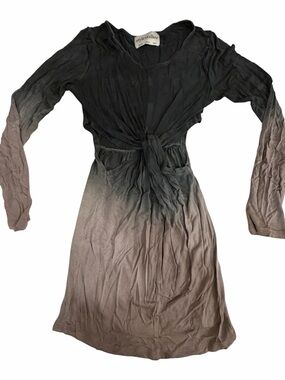 Stylestalker Black to Taupe Ombre Tie-Front Long Sleeve Dress